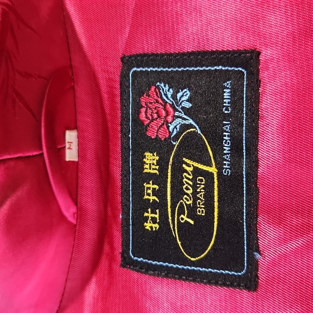 Vintage Peony Satin Floral Asian Jacket Red Size Medium - Picture 8 of 8
